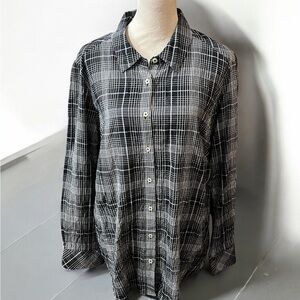 Foxcroft Black and White Plaid Button Down Shirt